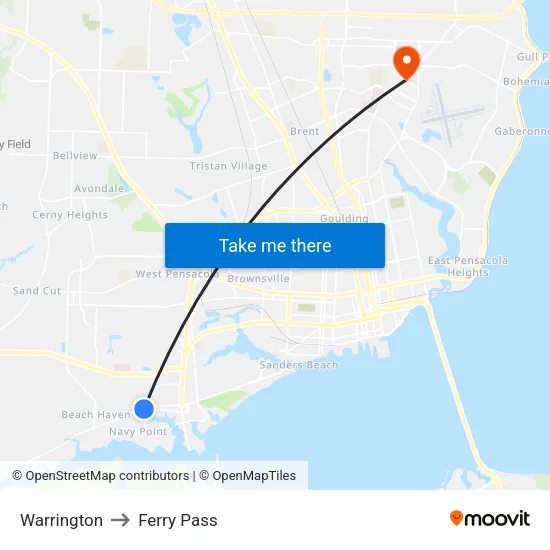 Warrington to Ferry Pass map
