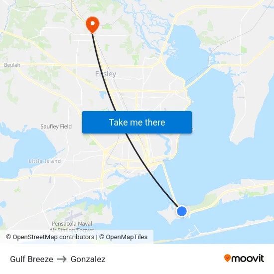 Gulf Breeze to Gonzalez map