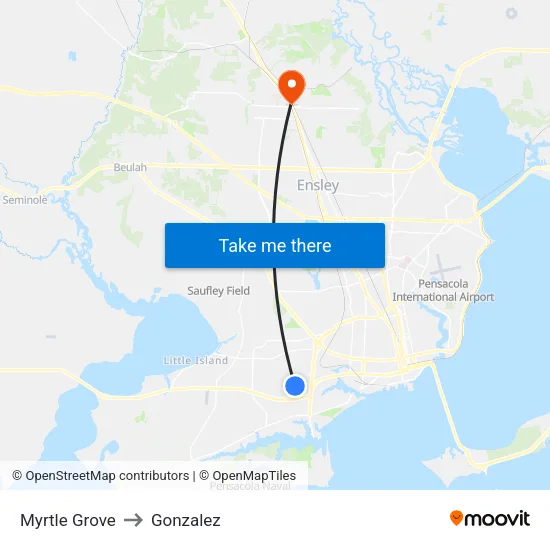 Myrtle Grove to Gonzalez map