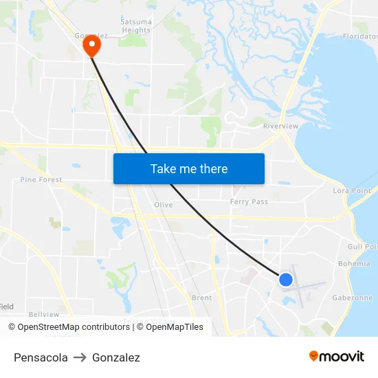 Pensacola to Gonzalez map