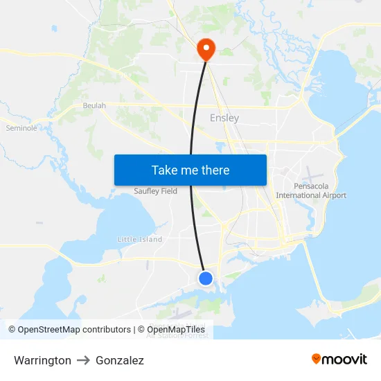Warrington to Gonzalez map