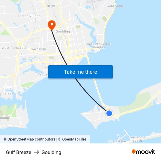 Gulf Breeze to Goulding map