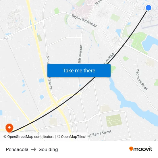 Pensacola to Goulding map