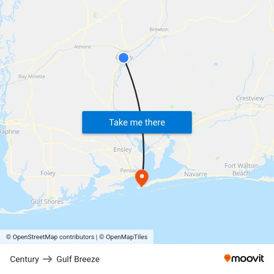 Century to Gulf Breeze map