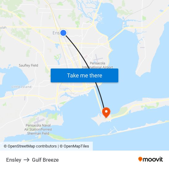 Ensley to Gulf Breeze map