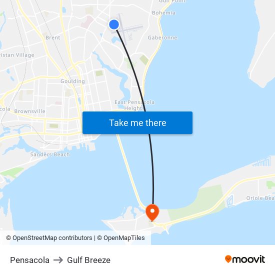 Pensacola to Gulf Breeze map