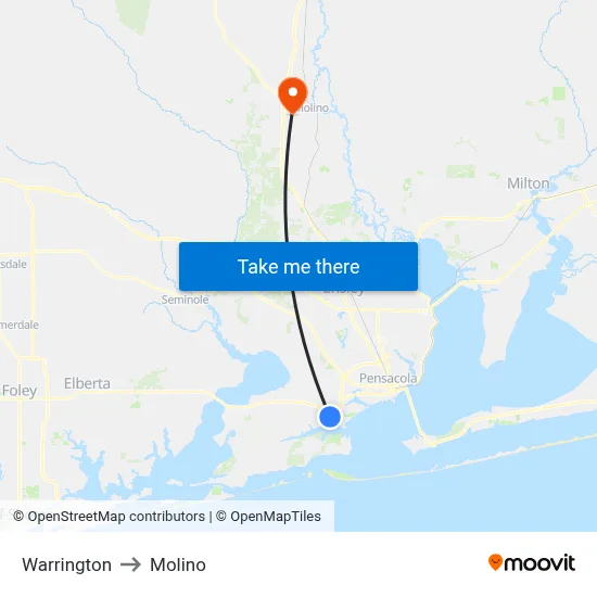 Warrington to Molino map
