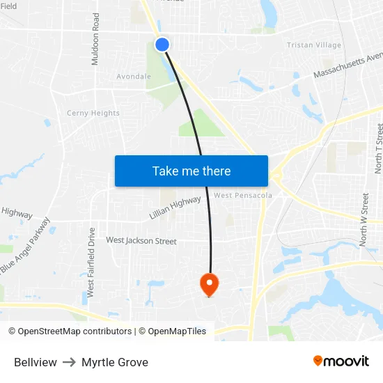 Bellview to Myrtle Grove map
