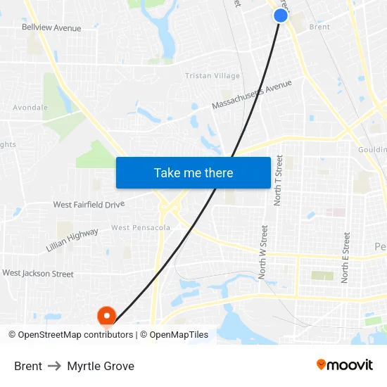 Brent to Myrtle Grove map