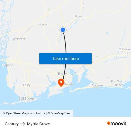Century to Myrtle Grove map