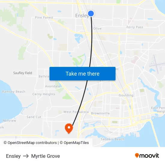 Ensley to Myrtle Grove map