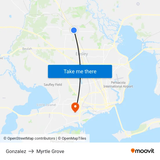 Gonzalez to Myrtle Grove map