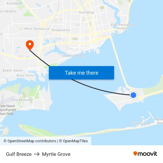 Gulf Breeze to Myrtle Grove map