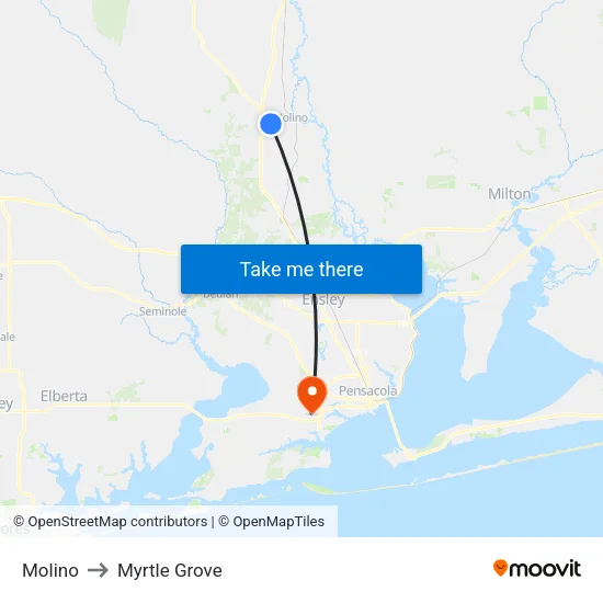 Molino to Myrtle Grove map