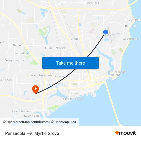 Pensacola to Myrtle Grove map