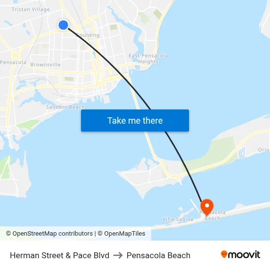 Herman Street & Pace Blvd to Pensacola Beach map