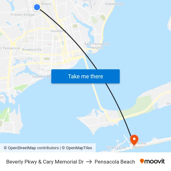 Beverly Pkwy & Cary Memorial Dr to Pensacola Beach map