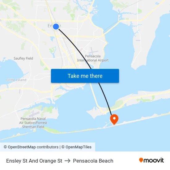 Ensley St And Orange St to Pensacola Beach map