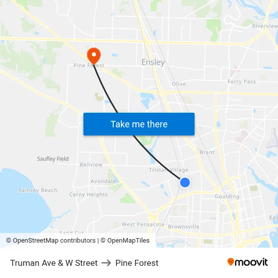 Truman Ave & W Street to Pine Forest map