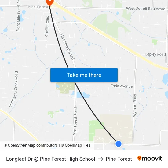Longleaf Dr @ Pine Forest High School to Pine Forest map