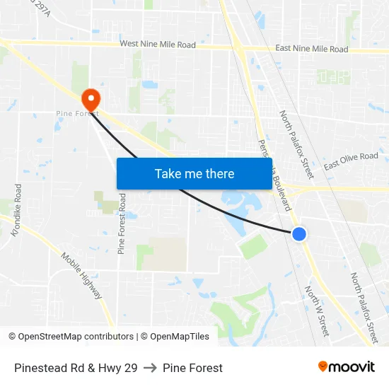 Pinestead Rd & Hwy 29 to Pine Forest map