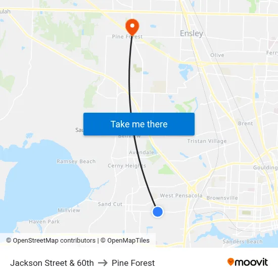 Jackson Street & 60th to Pine Forest map