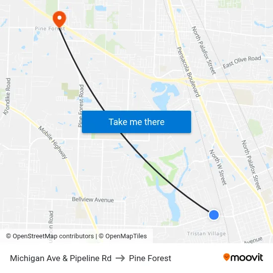 Michigan Ave & Pipeline Rd to Pine Forest map