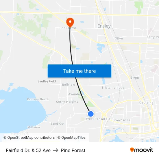 Fairfield Dr. & 52 Ave to Pine Forest map
