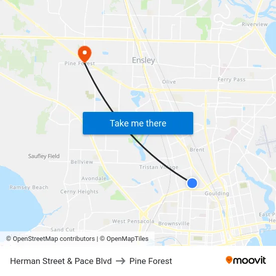 Herman Street & Pace Blvd to Pine Forest map