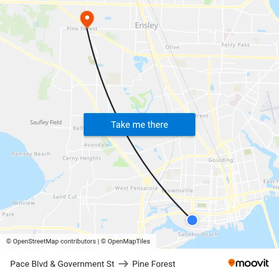 Pace Blvd & Government St to Pine Forest map