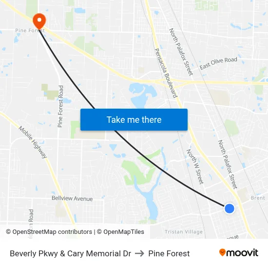 Beverly Pkwy & Cary Memorial Dr to Pine Forest map