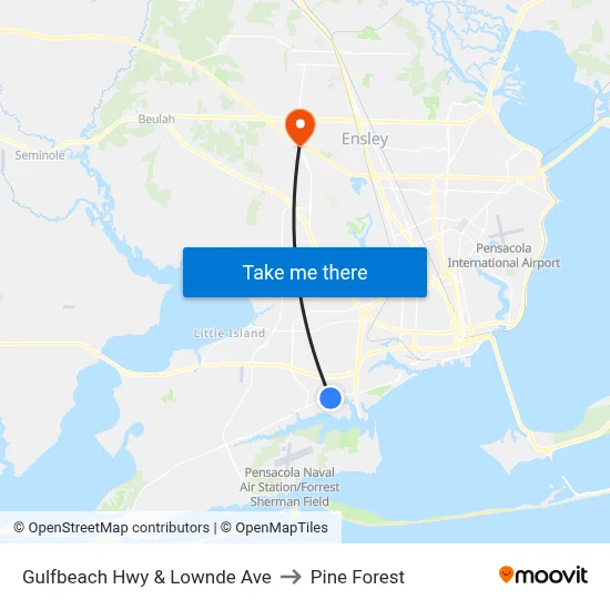 Gulfbeach Hwy & Lownde Ave to Pine Forest map
