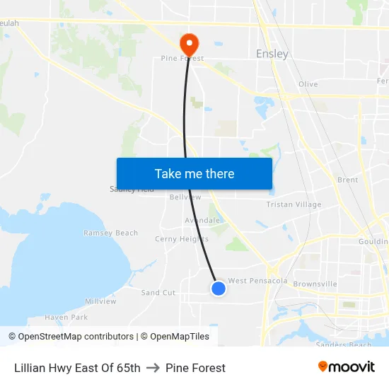 Lillian Hwy East Of 65th to Pine Forest map
