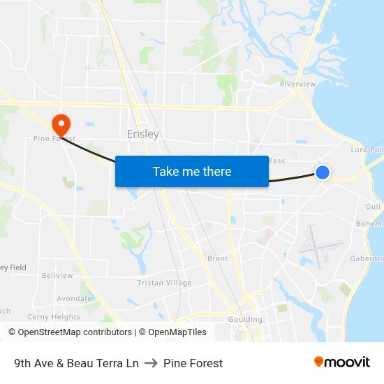 9th Ave & Beau Terra Ln to Pine Forest map