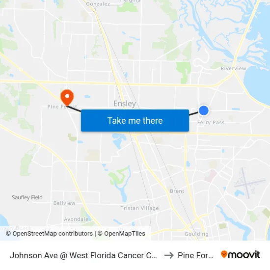 Johnson Ave @ West Florida Cancer Center to Pine Forest map