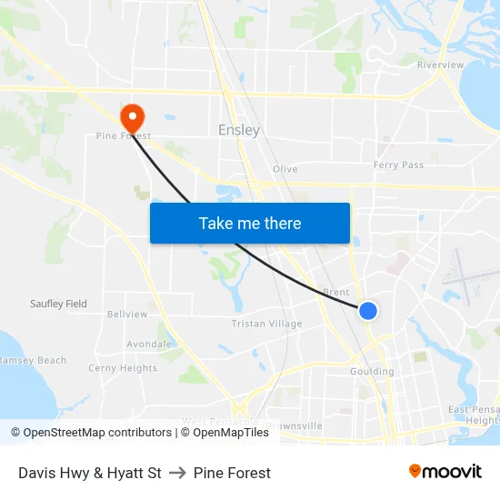 Davis Hwy & Hyatt St to Pine Forest map