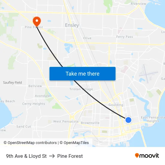 9th Ave & Lloyd St to Pine Forest map