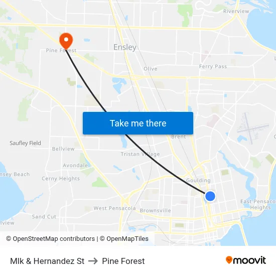 Mlk & Hernandez St to Pine Forest map