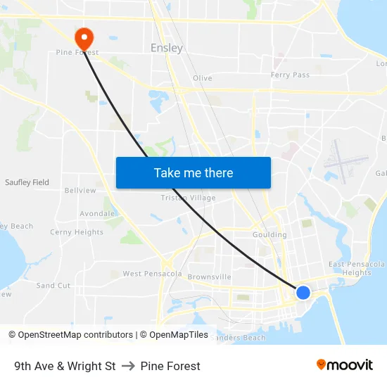 9th Ave & Wright St to Pine Forest map
