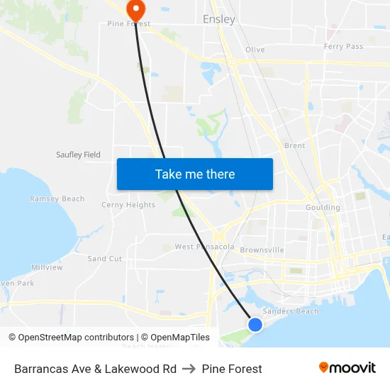 Barrancas Ave & Lakewood Rd to Pine Forest map