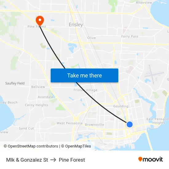 Mlk & Gonzalez St to Pine Forest map