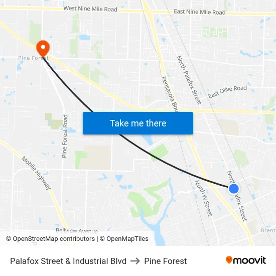 Palafox Street & Industrial Blvd to Pine Forest map