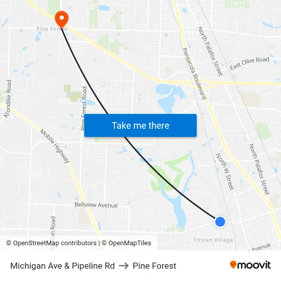 Michigan Ave & Pipeline Rd to Pine Forest map