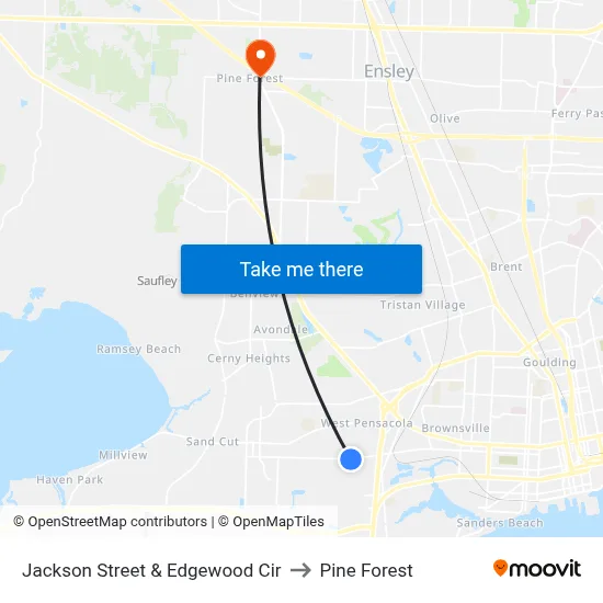Jackson Street & Edgewood Cir to Pine Forest map