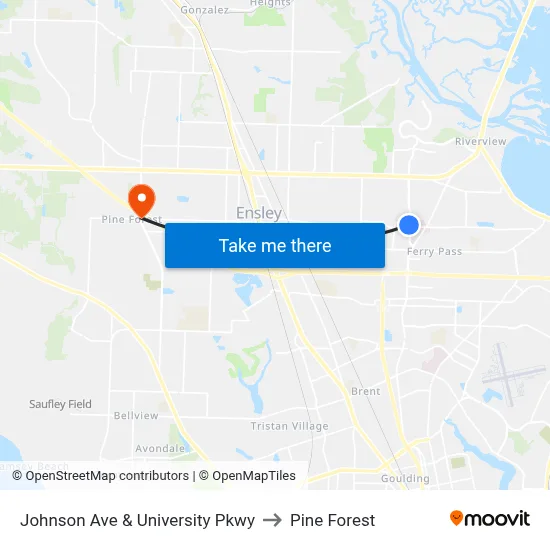 Johnson Ave & University Pkwy to Pine Forest map
