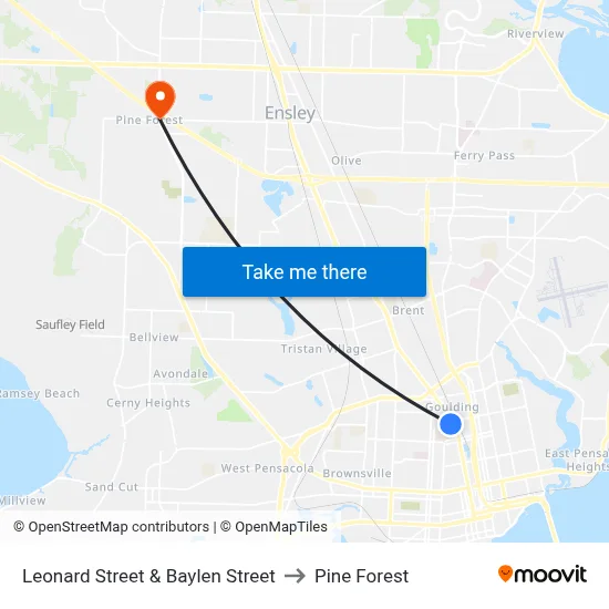 Leonard Street & Baylen Street to Pine Forest map