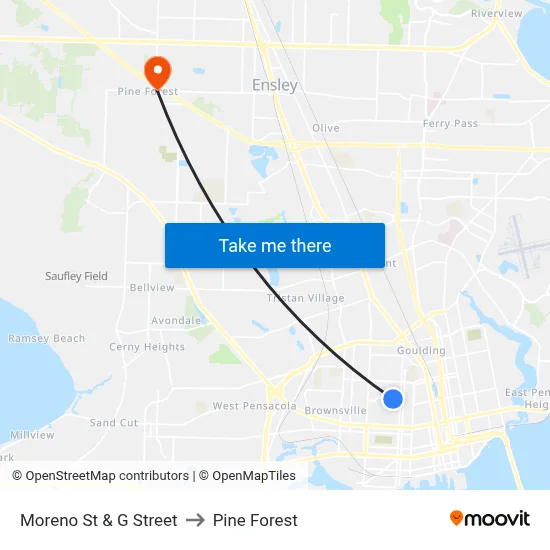 Moreno St & G Street to Pine Forest map