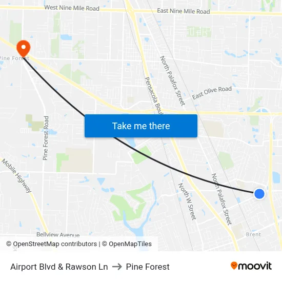 Airport Blvd & Rawson Ln to Pine Forest map