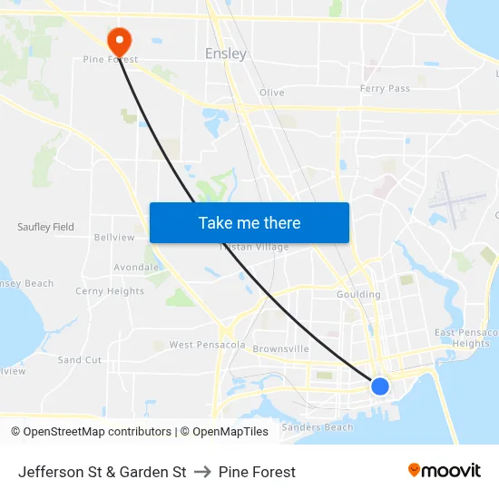 Jefferson St & Garden St to Pine Forest map