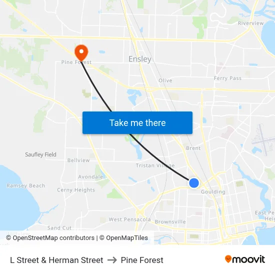 L Street & Herman Street to Pine Forest map